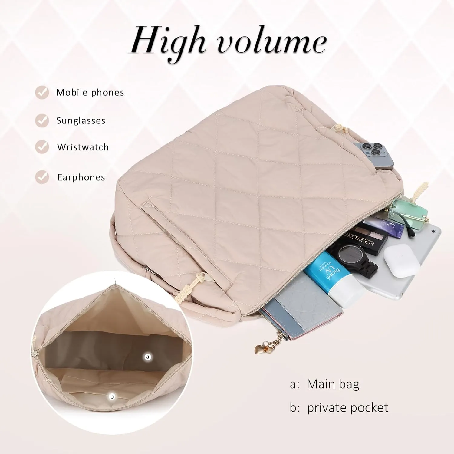 GOKTOW Quilted Puffer Tote Bag,Quilted Crossbody Bags for Women,Large Puffy Purse Hobo Bags with Adjustable Strap