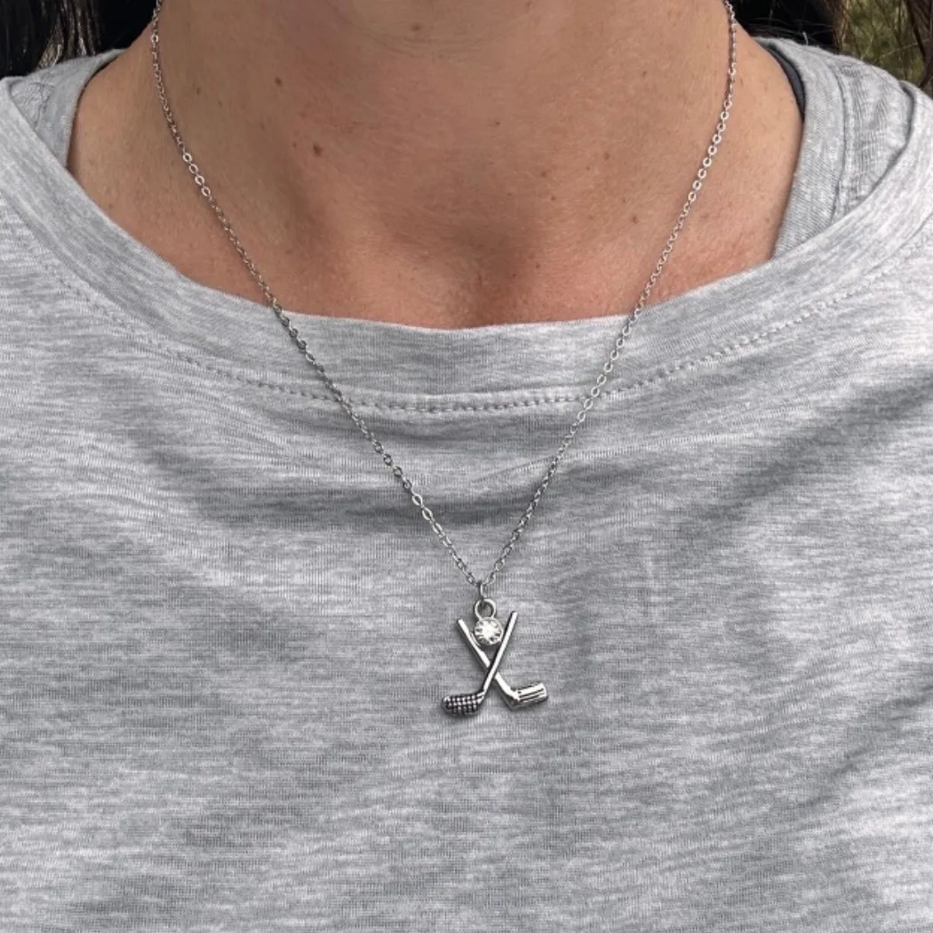 Golf Club Rhinestone Charm Necklace