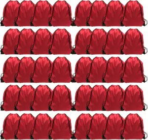 GoodtoU Drawstring Backpack Bulk 48 Pcs Drawstring Bags bulk Red Nylon Draw String Bag for Women Men