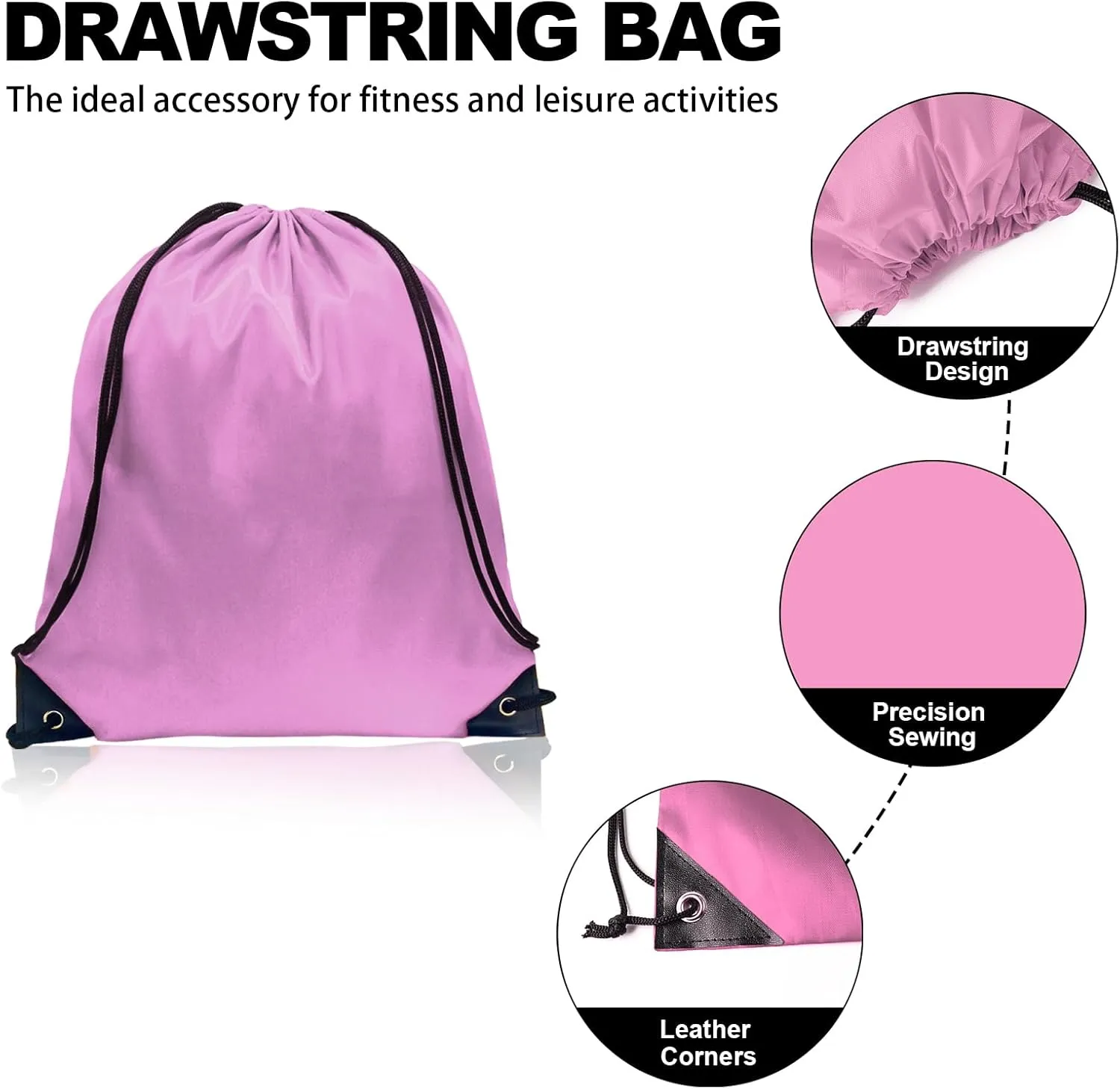 GoodtoU Drawstring Bags, Drawstring Backpack Nylon Backpack Draw String Bags Pack Bulk Cinch Sack Drawstring Gym Bag Drawstring Backpack for Sport, Traveling, Team (Pink, 16Pcs)