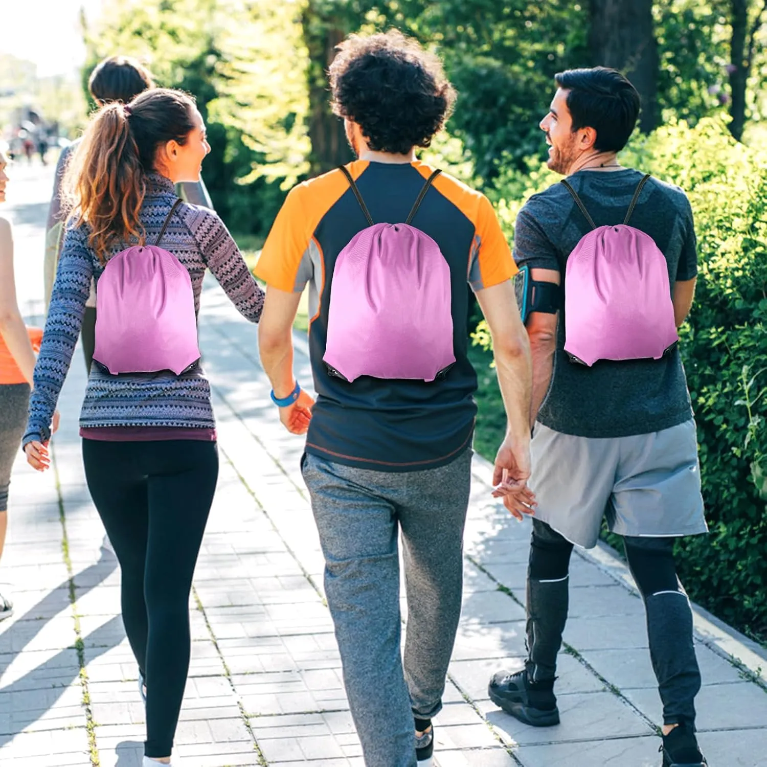 GoodtoU Drawstring Bags, Drawstring Backpack Nylon Backpack Draw String Bags Pack Bulk Cinch Sack Drawstring Gym Bag Drawstring Backpack for Sport, Traveling, Team (Pink, 16Pcs)