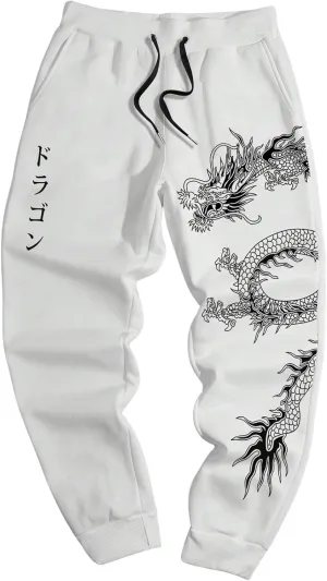 GORGLITTER Men's Graphic Sweatpants Y2k Cartoon Print Drawstring Waist Athletic Gym Jogger Pants