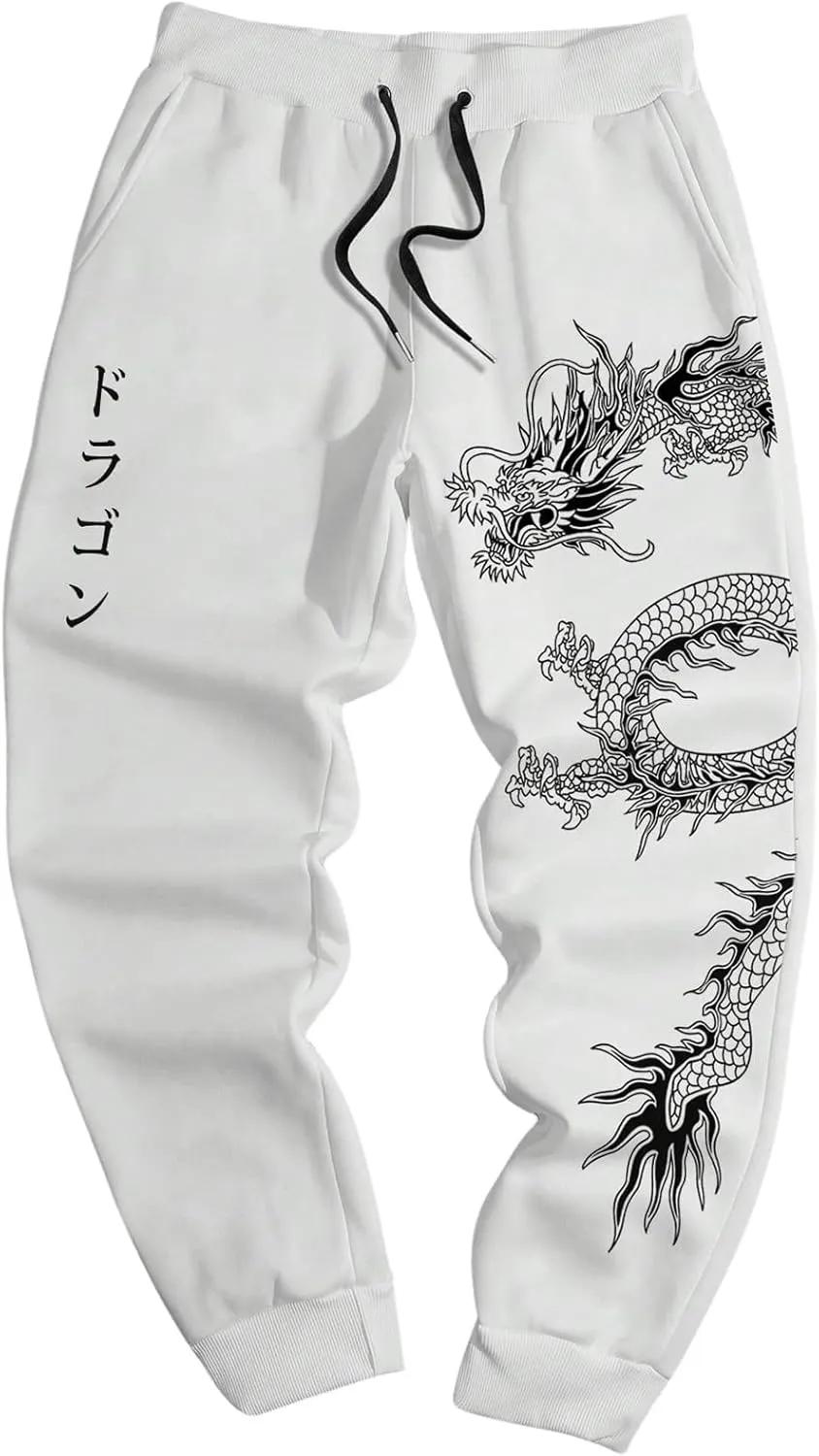 GORGLITTER Men's Graphic Sweatpants Y2k Cartoon Print Drawstring Waist Athletic Gym Jogger Pants