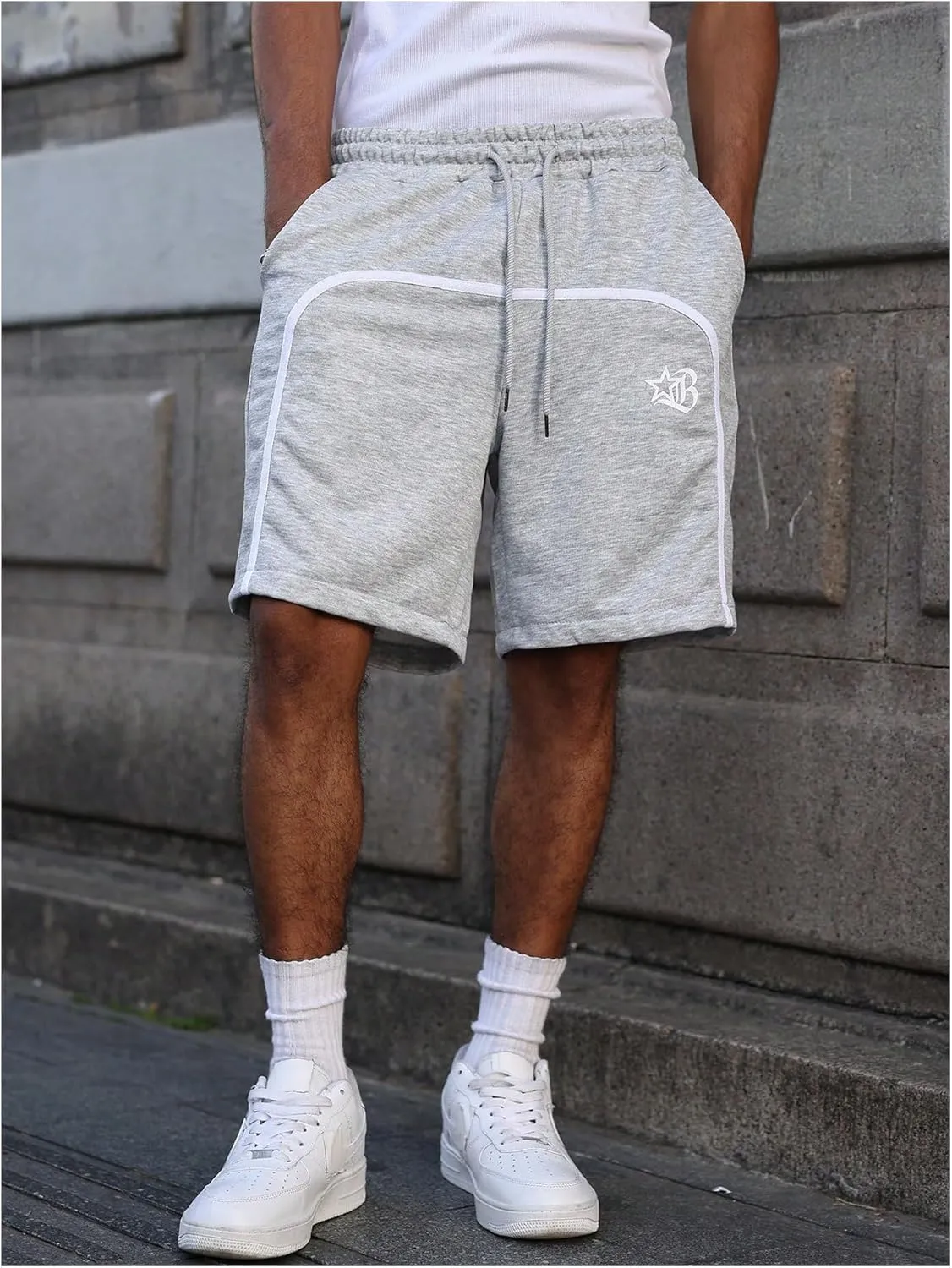 GORGLITTER Men's Graphic Workout Shorts Running Gym Athletic Drawstring Waist Straight Leg Track Shorts