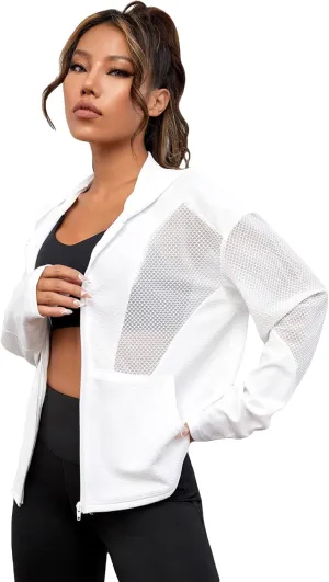 GORGLITTER Women's Zip Up Athletic Hoodies Fishnet Gym Jacket Mesh Lightweight Workout Track Jackets