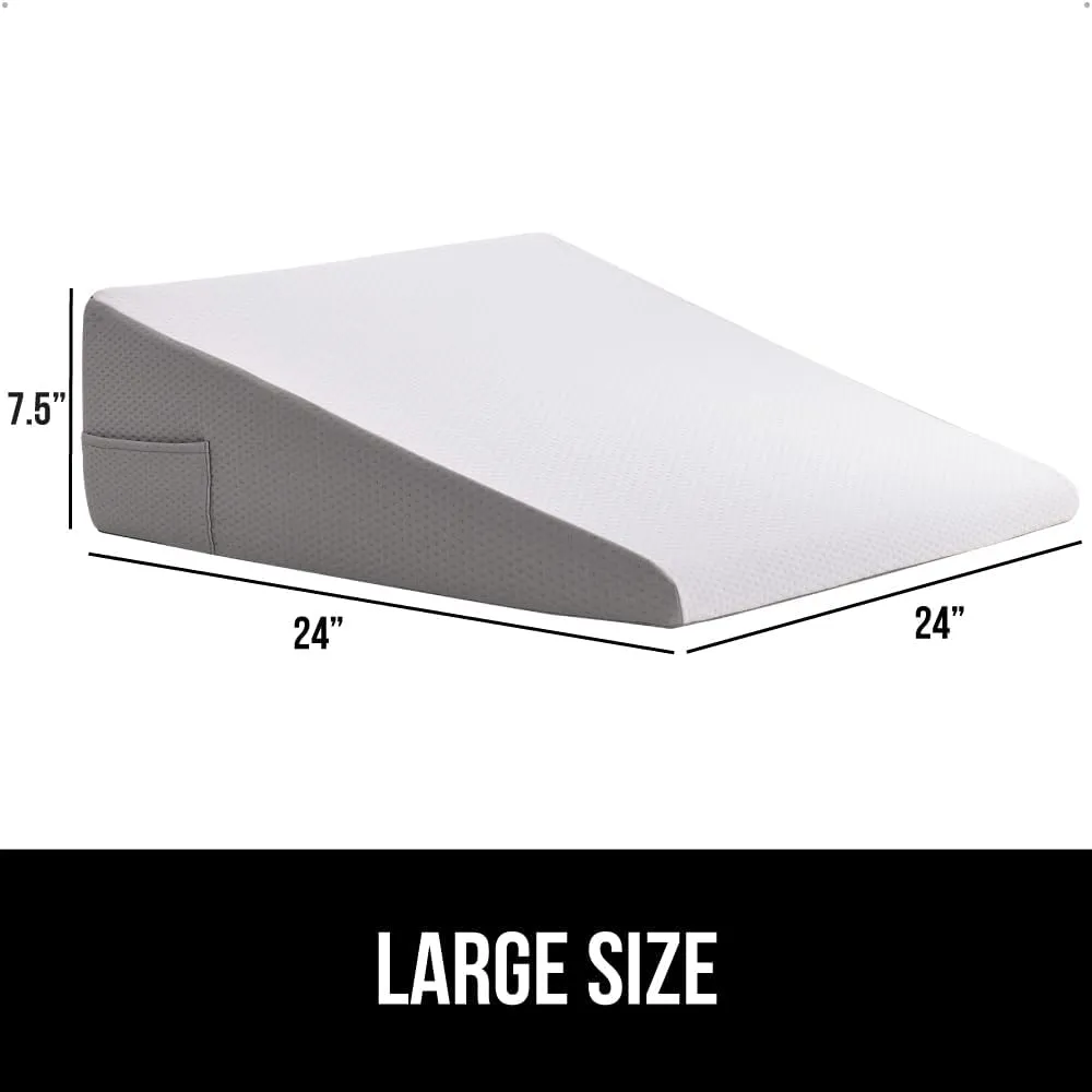 GORILLA GRIP Bed Wedge Pillow for Sleeping, Soft Dual Layer Memory Foam, Stay in Place Dots, Breathable, Ergonomic Headboard Triangle Sleep Support, Reading Elevation Anti Snoring, 7.5in White Gray