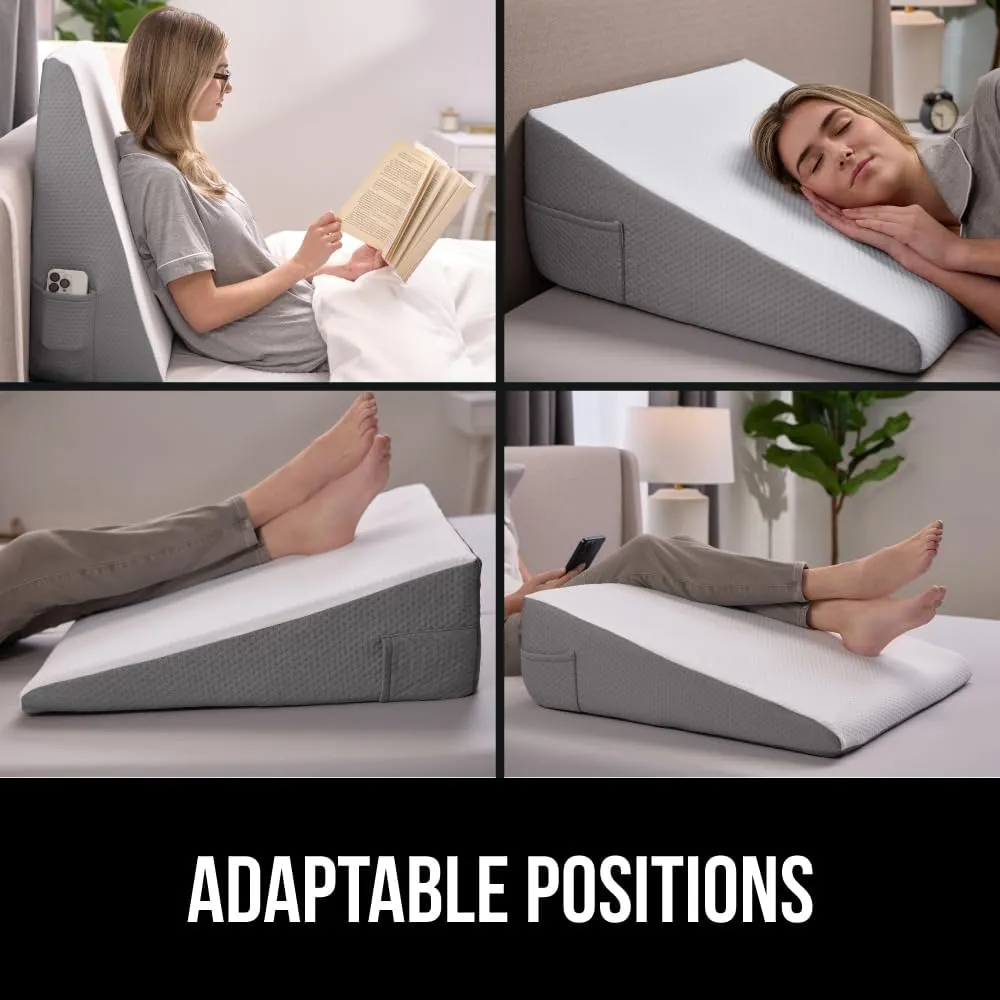 GORILLA GRIP Bed Wedge Pillow for Sleeping, Soft Dual Layer Memory Foam, Stay in Place Dots, Breathable, Ergonomic Headboard Triangle Sleep Support, Reading Elevation Anti Snoring, 7.5in White Gray