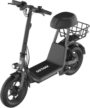 Gotrax A5 Electric Scooter w/Seat for 13 , 12" Pneumatic Tire, Max 15.5 Miles &15.5 Mph Power by 400W Motor, Dual Rear Shock Absorber &Dual Brake, Comfortable Wider Seat & Carry Basket & Hook, Black