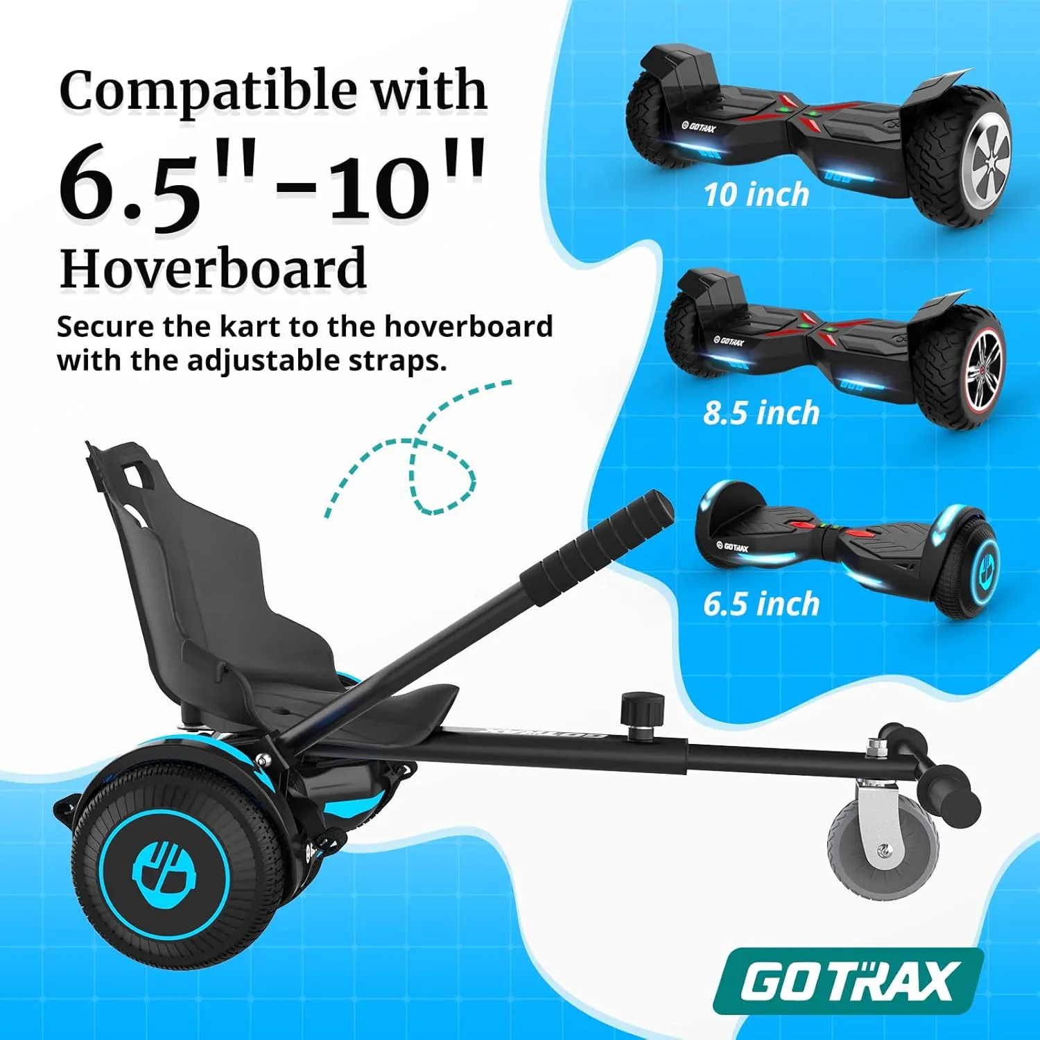 Gotrax Hoverboard Kart Seat Attachment Accessory for 6.5" 8" 8.5" 10" Self Balancing Scooter, Adjustable Frame Length and Handlebar Control Buggy Attachment, Hover Board Go Kart Accessory Kids Adults