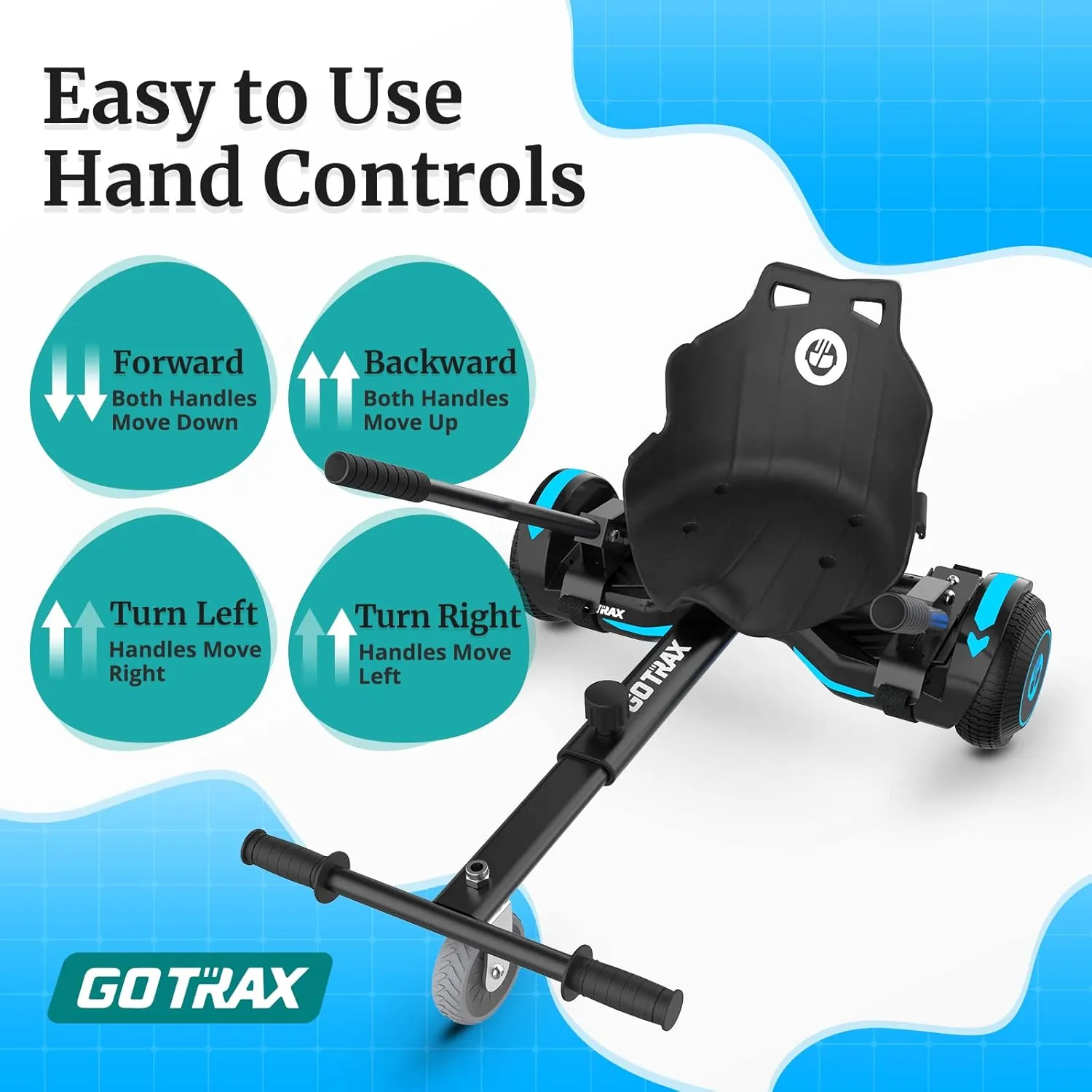 Gotrax Hoverboard Kart Seat Attachment Accessory for 6.5" 8" 8.5" 10" Self Balancing Scooter, Adjustable Frame Length and Handlebar Control Buggy Attachment, Hover Board Go Kart Accessory Kids Adults