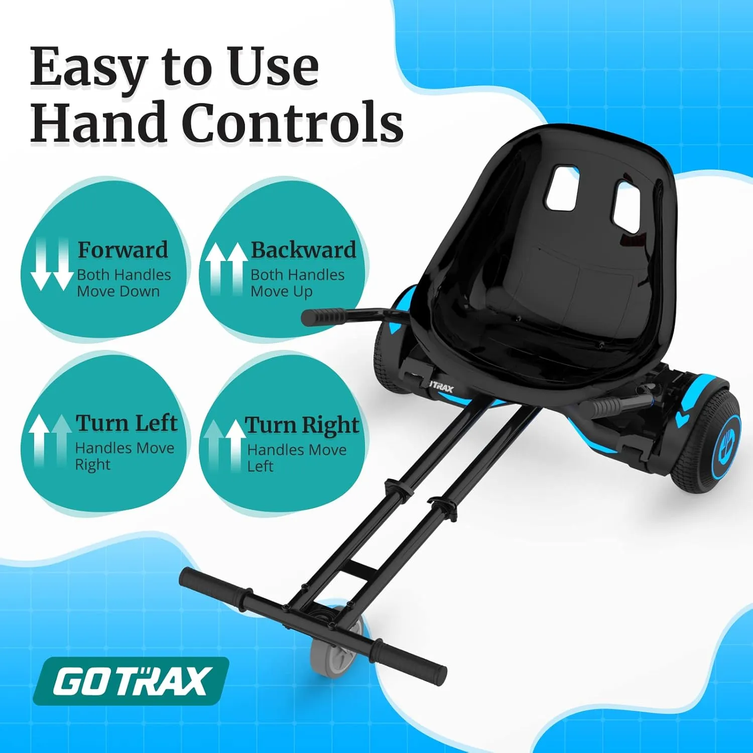 Gotrax Hoverboard Kart Seat Attachment Accessory for 6.5" 8" 8.5" 10" Self Balancing Scooter, Adjustable Frame Length and Handlebar Control Buggy Attachment, Hover Board Go Kart Accessory Kids Adults