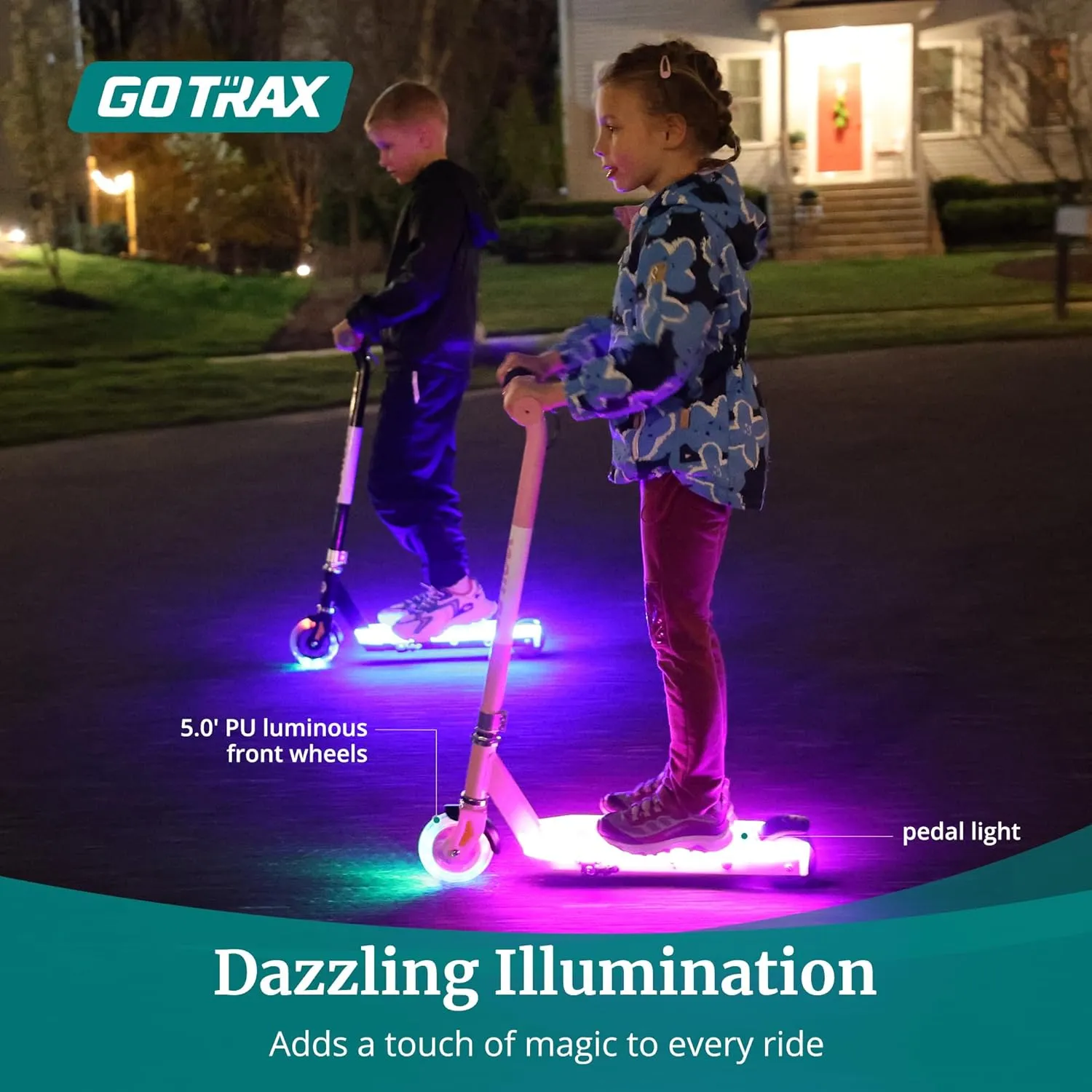 Gotrax Scout Pro Electric Scooter for Kids, Max 3 Mile Range, 6 Mph Speed by 80W Motor and Thumb Throttle, 5" Solid Wheels with Flash Wheel & Deck Lights, Max 110 Lbs Load for Boy & Girl Ages 4-7