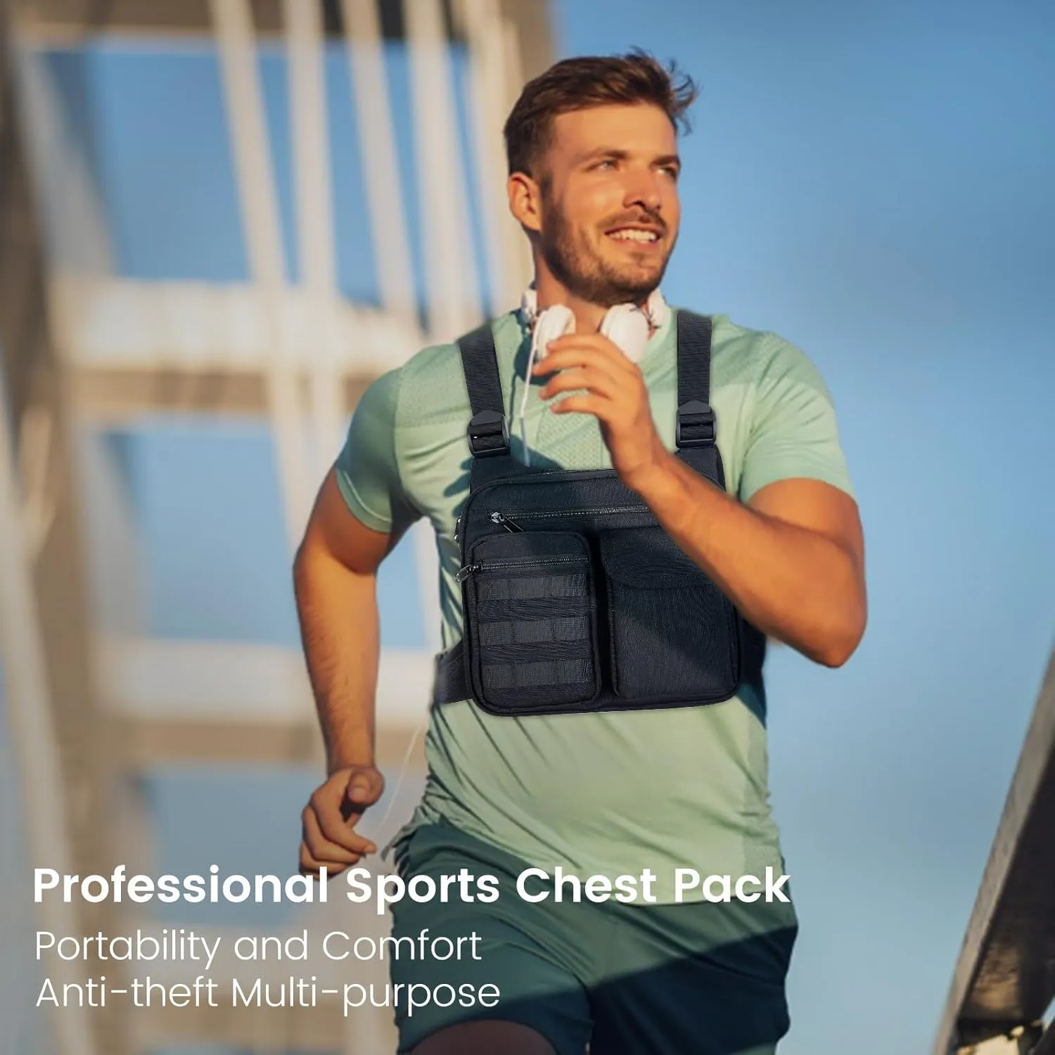 GraceTune Sports Chest Bag Tactical Chest Pack with Phone Holder Lightweight Water Resistant Workouts, Running, Cycling, Hiking Vest Pack for Women and Men