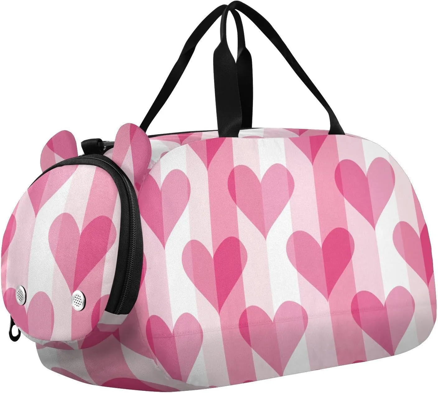 Gradient Peach Heart Pattern Gym Duffel Bag with Shoes Compartment Multifunctional Weekend Travel Bag for Travel, Swimming, Dance, Ballet