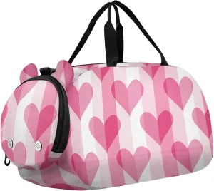 Gradient Peach Heart Pattern Gym Duffel Bag with Shoes Compartment Multifunctional Weekend Travel Bag for Travel, Swimming, Dance, Ballet