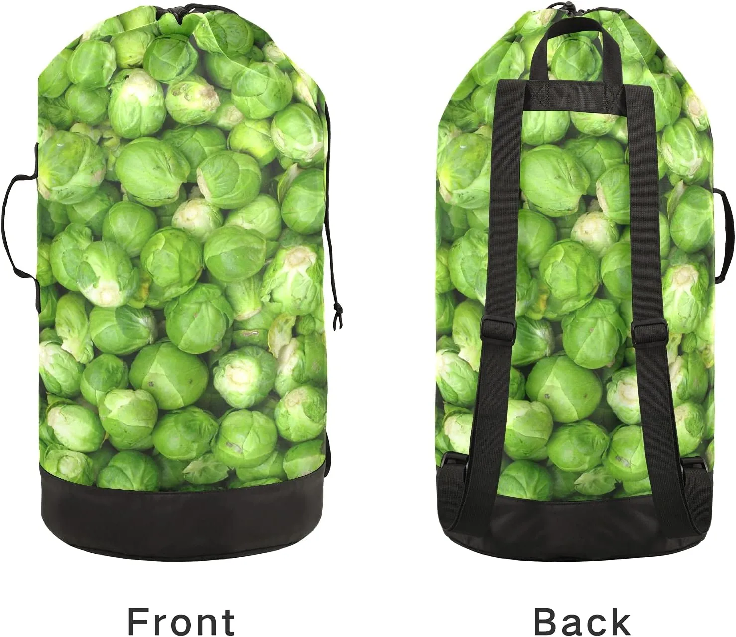 Green Brussel Sprout Vegetables Laundry Bag Large Heavy Duty Laundry Backpack with Shoulder Straps Waterproof Laundry bag for Traveling Camp Dirty Clothes Organizer for College Students