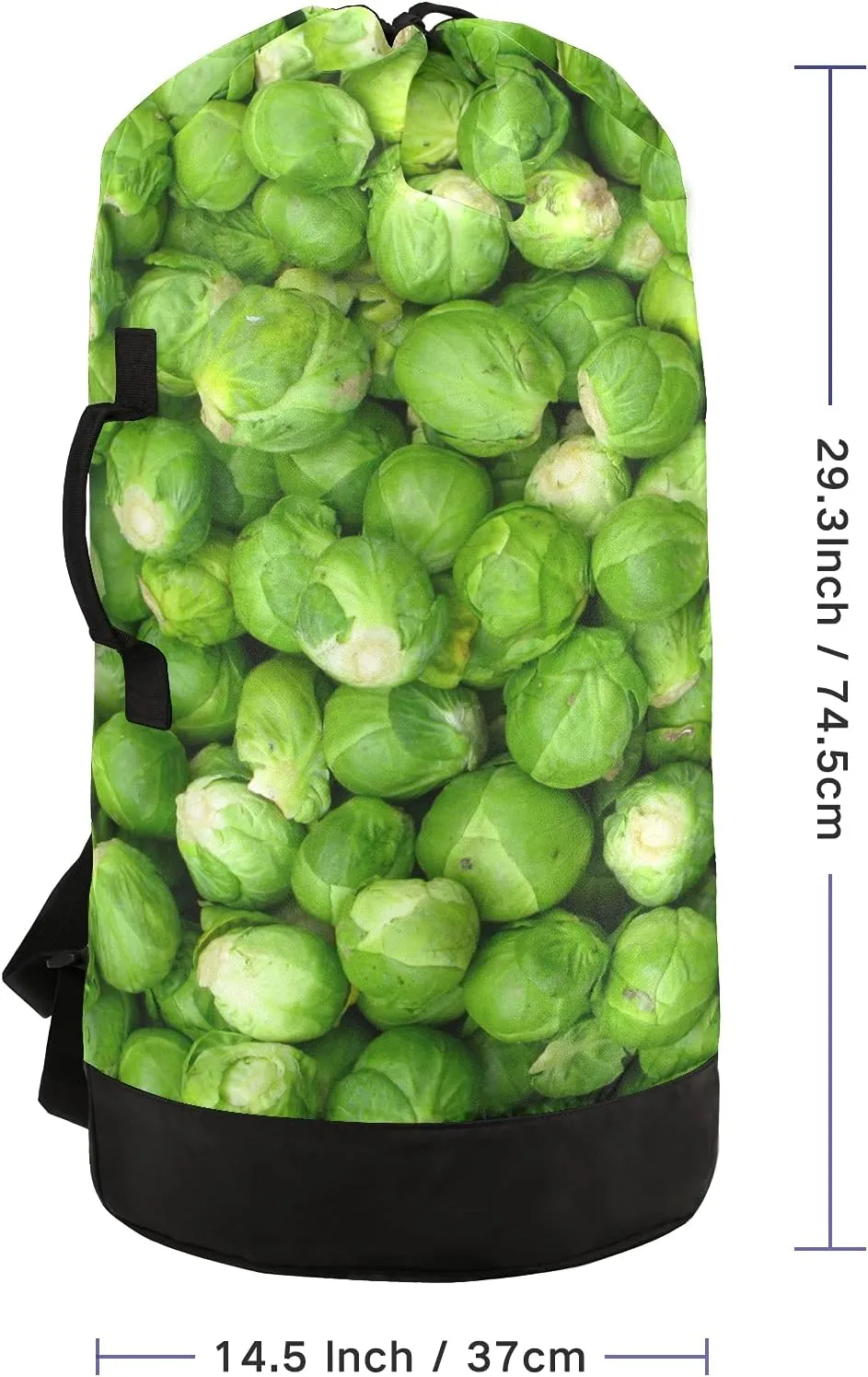 Green Brussel Sprout Vegetables Laundry Bag Large Heavy Duty Laundry Backpack with Shoulder Straps Waterproof Laundry bag for Traveling Camp Dirty Clothes Organizer for College Students