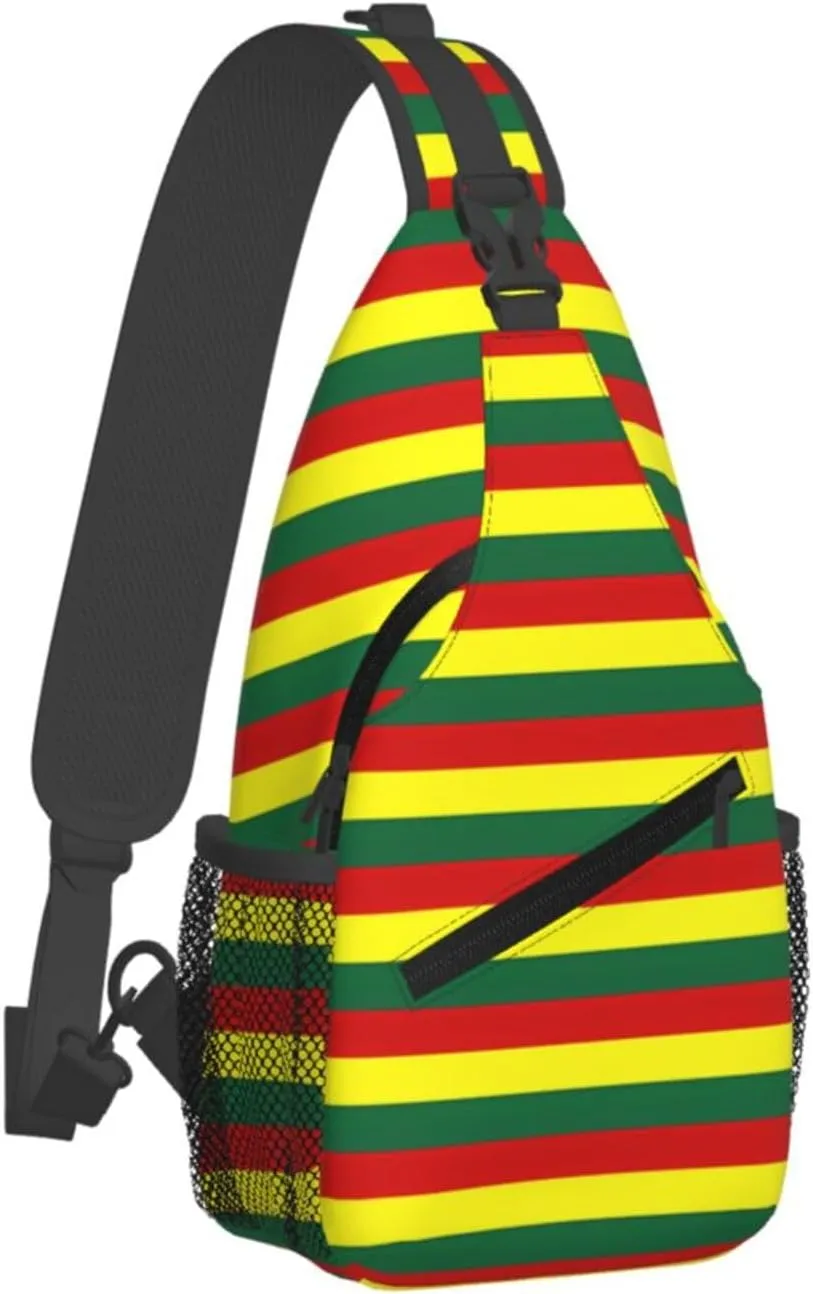 Grenada Flag Stripes Crossbody Bag Cross Chest Bag Adjustable Sling Backpack Sports Gym Shoulder Bags Travel Cycling Daypack Diagonally Casual Rucksack