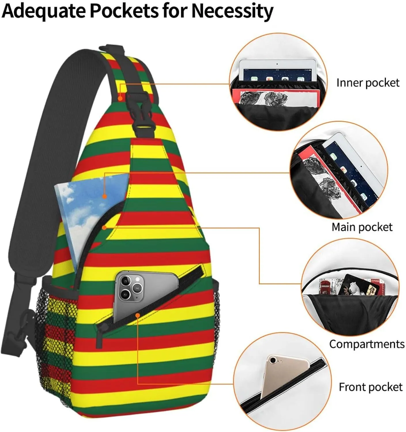 Grenada Flag Stripes Crossbody Bag Cross Chest Bag Adjustable Sling Backpack Sports Gym Shoulder Bags Travel Cycling Daypack Diagonally Casual Rucksack