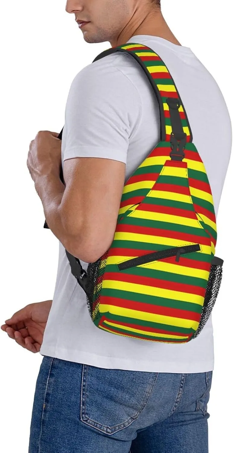 Grenada Flag Stripes Crossbody Bag Cross Chest Bag Adjustable Sling Backpack Sports Gym Shoulder Bags Travel Cycling Daypack Diagonally Casual Rucksack