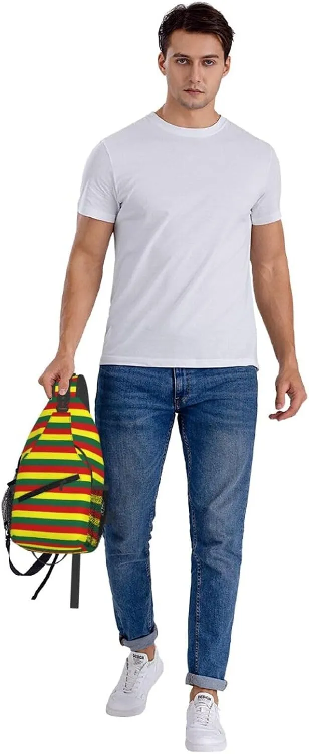 Grenada Flag Stripes Crossbody Bag Cross Chest Bag Adjustable Sling Backpack Sports Gym Shoulder Bags Travel Cycling Daypack Diagonally Casual Rucksack