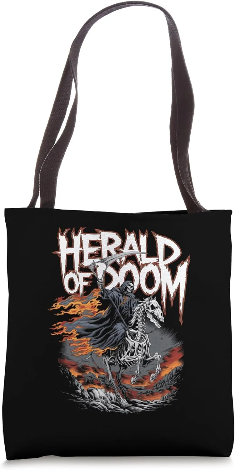 Grim Reaper Herald of Doom Fiery Horse Art Apocalypse Fans Tote Bag
