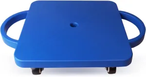 GSE Games & Sports Expert Blue Indoor Scooter Board with Safety Handles for Kids Ages 6-12, Plastic Floor Scooter Board with Rollers, Physical Education for Home, Homeschool Supplies