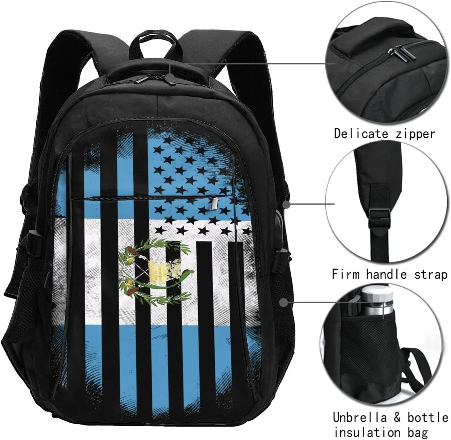 Guatemala Guatemalan American Flag Business Laptop Backpack Travel Backpacks Outdoor Rucksack Large Bag Daypack with USB Charging Port Multi-Pocket for Hiking Camping