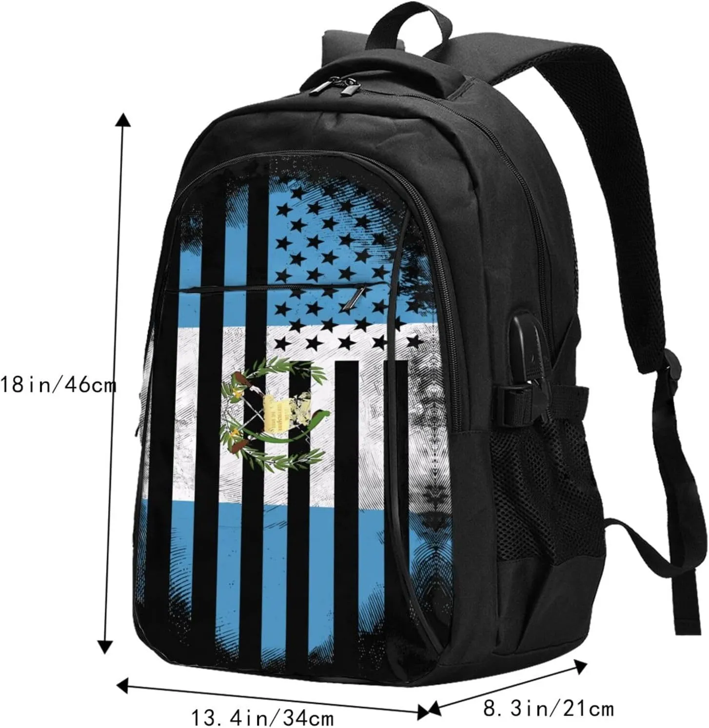 Guatemala Guatemalan American Flag Business Laptop Backpack Travel Backpacks Outdoor Rucksack Large Bag Daypack with USB Charging Port Multi-Pocket for Hiking Camping