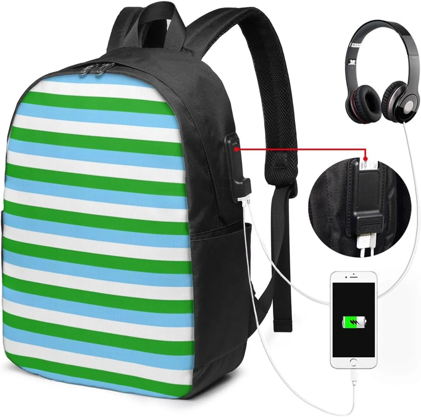 Guatemala Guatemalan Flag Stripes Laptop Backpacks Travel Backpack Casual Business Daypack Sport Rucksack Computer Bag Fits up to 17 Inch Notebook with USB Port