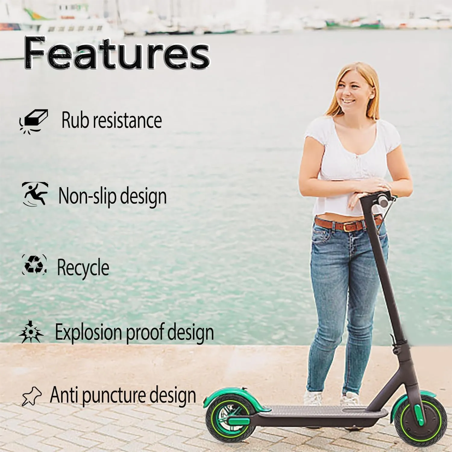 GYL Luminous Design 10x2.5 Tubeless Tires, 60/70-6.5 Solid Replacement Tire Fit for Gotrax G5 G6 Ninebot MAX G2 G30 G30LP F40I, Nanrobot d6  Electric Scooter, 10 Inch 10x2.50-6.5 Front Rear Wheels 1pc