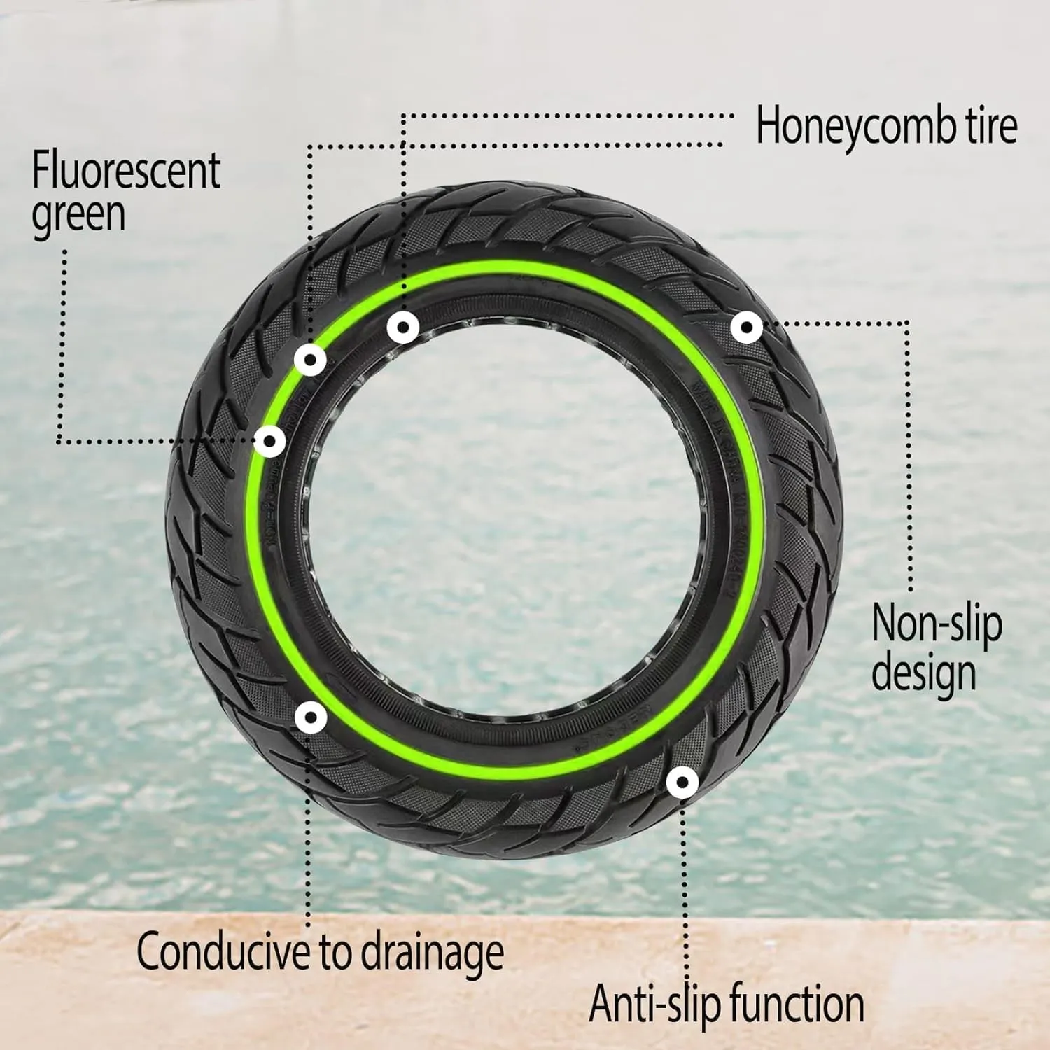 GYL Luminous Design 10x2.5 Tubeless Tires, 60/70-6.5 Solid Replacement Tire Fit for Gotrax G5 G6 Ninebot MAX G2 G30 G30LP F40I, Nanrobot d6  Electric Scooter, 10 Inch 10x2.50-6.5 Front Rear Wheels 1pc