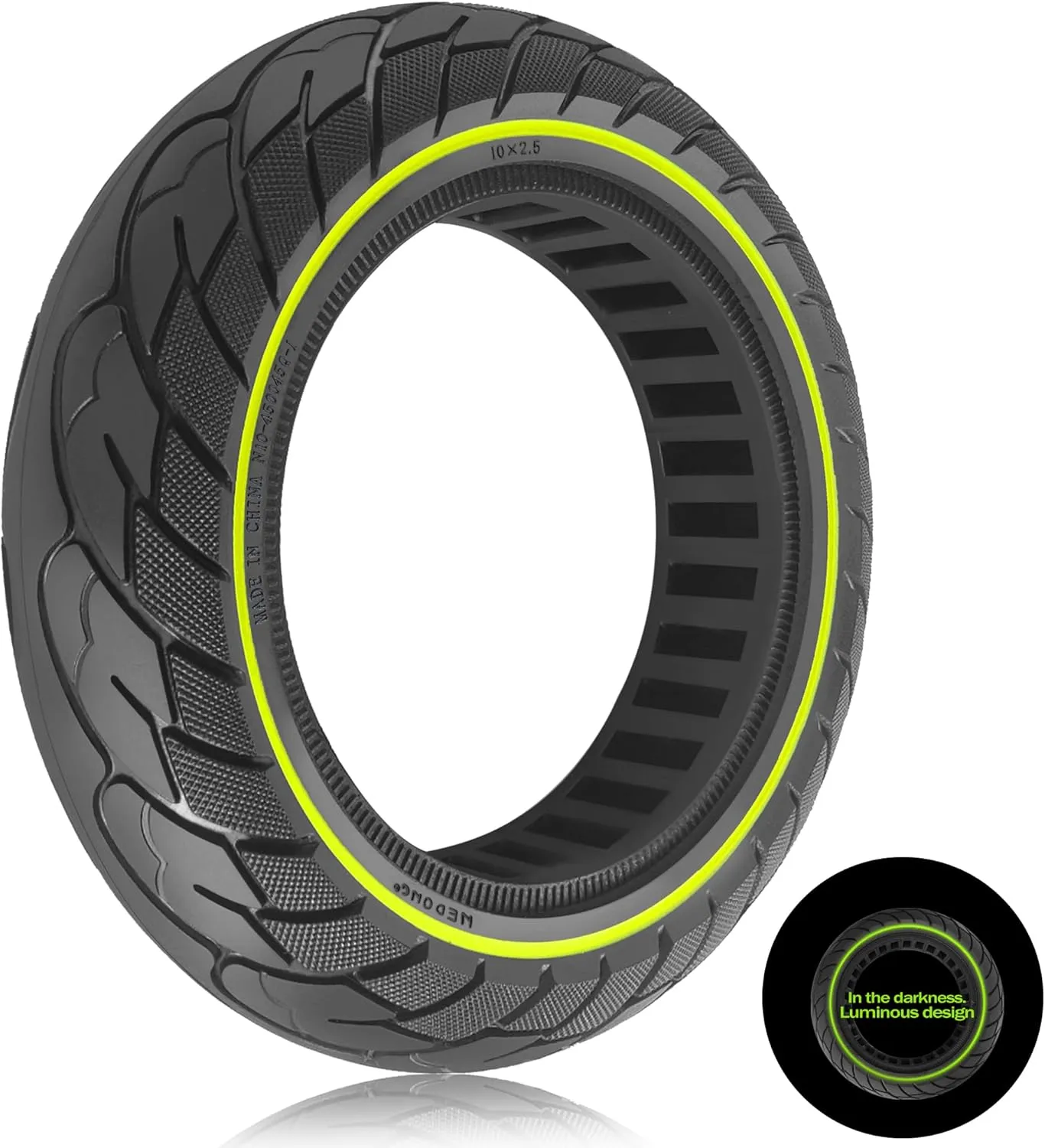 GYL Luminous Design 10x2.5 Tubeless Tires, 60/70-6.5 Solid Replacement Tire Fit for Gotrax G5 G6 Ninebot MAX G2 G30 G30LP F40I, Nanrobot d6  Electric Scooter, 10 Inch 10x2.50-6.5 Front Rear Wheels 1pc