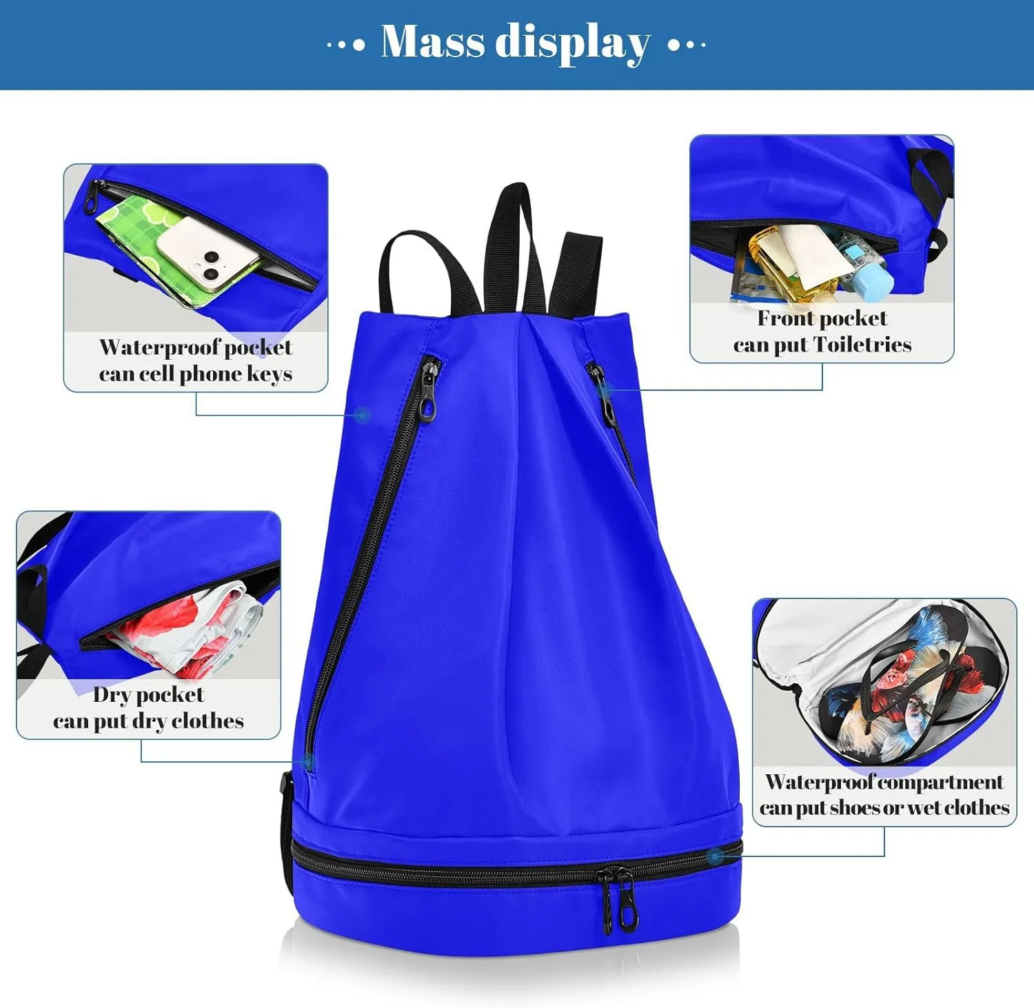 Gym Backpack Bag Blue Sport Swimming Equipment Sackpack 20804