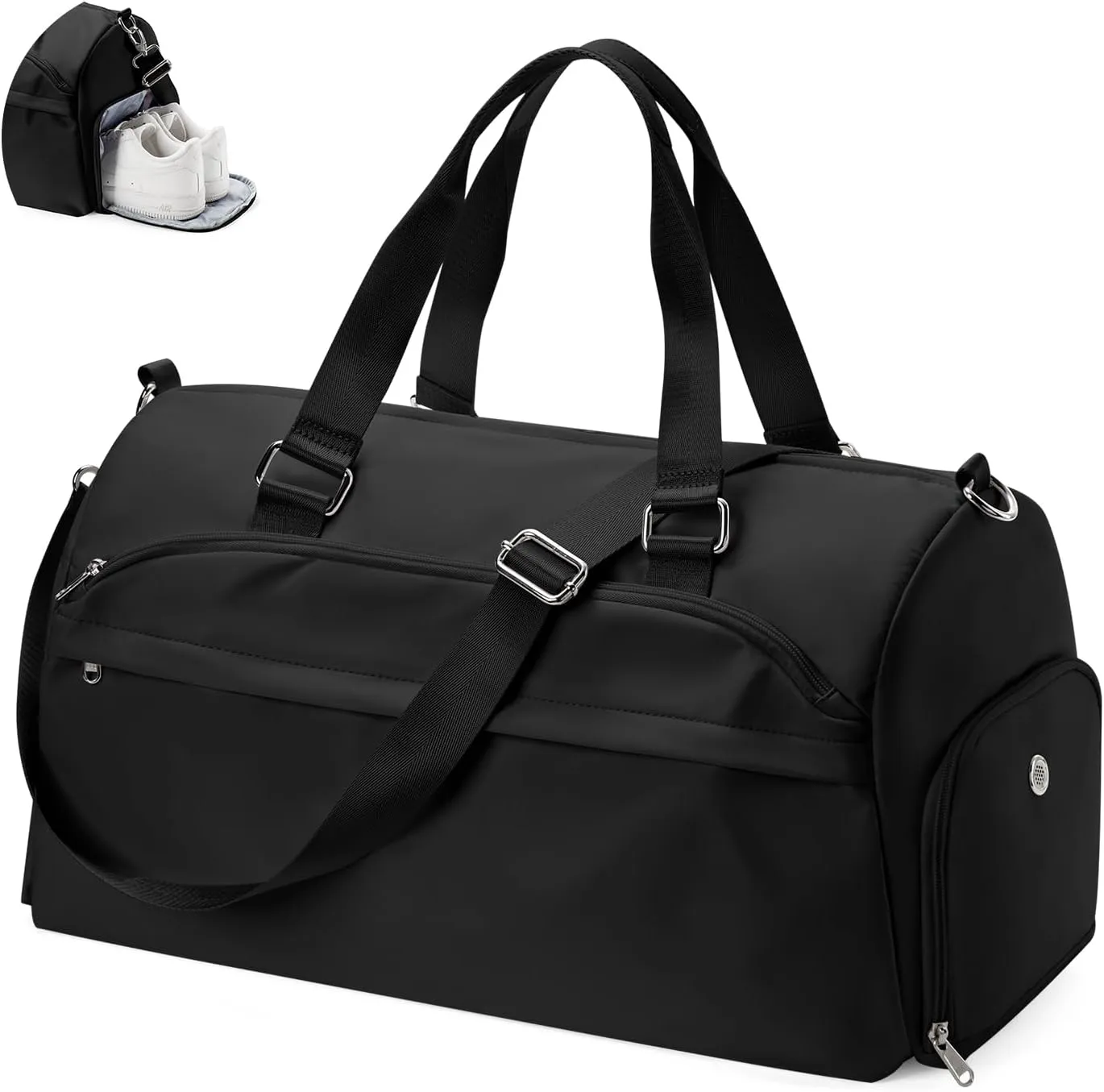 Gym Bag for Women & Men, Sports Duffel Bag Travel Bag with Shoe Compartment, Personal Item Weekender Bags with Wet Pocket, Black Overnight Bag