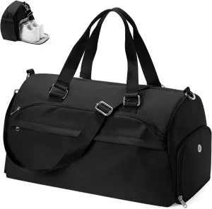 Gym Bag for Women & Men, Sports Duffel Bag Travel Bag with Shoe Compartment, Personal Item Weekender Bags with Wet Pocket, Black Overnight Bag