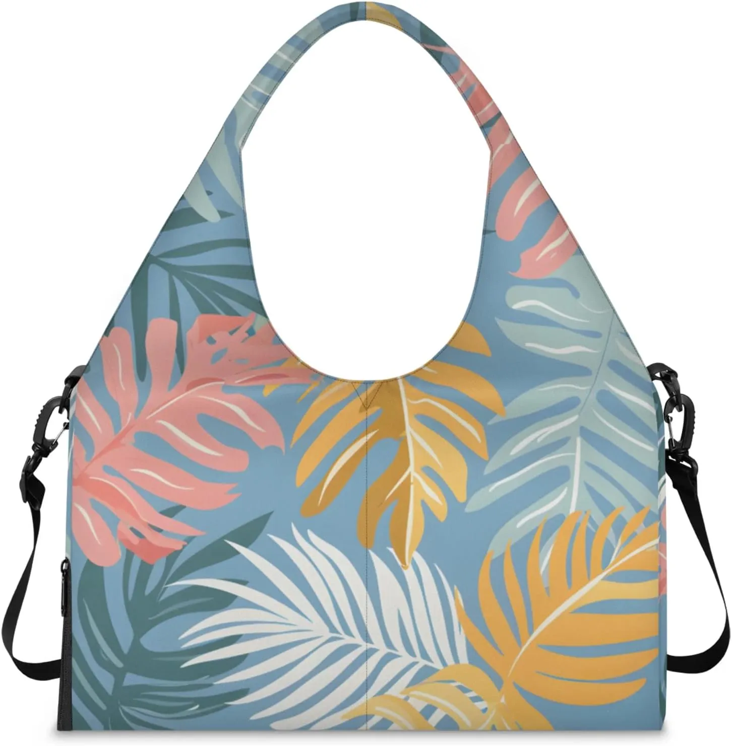 Gym Bag for Women Cartoon Palm Leaves Duffel Bag with Shoe Compartment and Yoga Mat Holder Portable Weekender Bags Travel Tote Bags