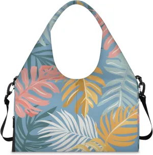 Gym Bag for Women Cartoon Palm Leaves Duffel Bag with Shoe Compartment and Yoga Mat Holder Portable Weekender Bags Travel Tote Bags