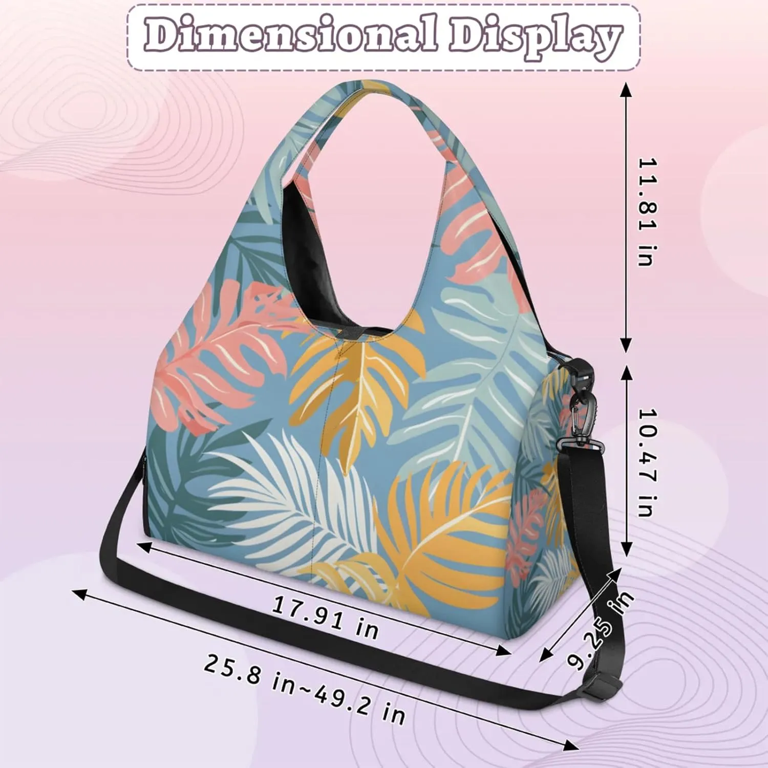 Gym Bag for Women Cartoon Palm Leaves Duffel Bag with Shoe Compartment and Yoga Mat Holder Portable Weekender Bags Travel Tote Bags