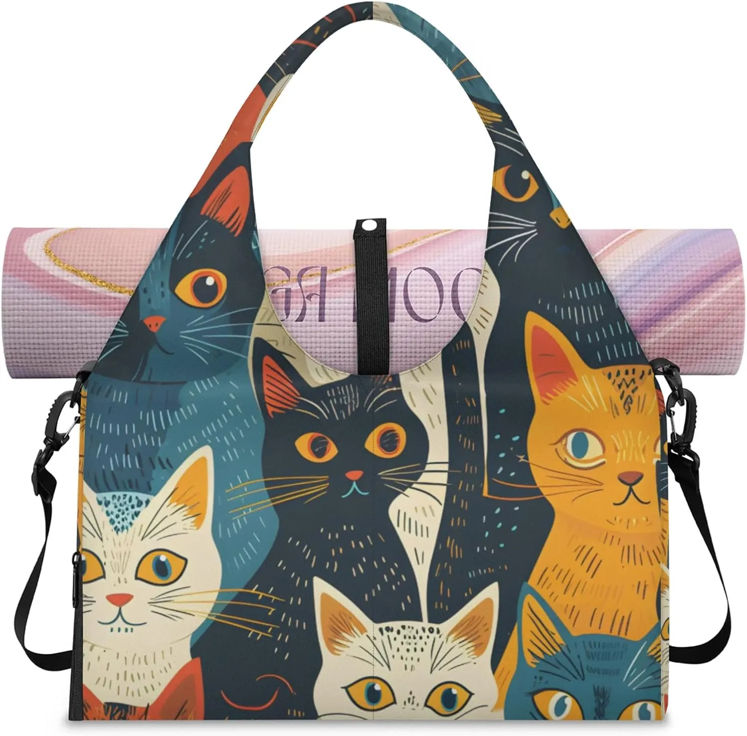 Gym Bag for Women Cat Duffel Bag with Shoe Compartment and Yoga Mat Holder Portable Weekender Bags Travel Tote Bags