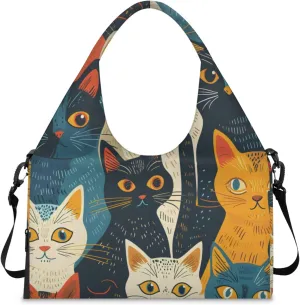 Gym Bag for Women Cat Duffel Bag with Shoe Compartment and Yoga Mat Holder Portable Weekender Bags Travel Tote Bags