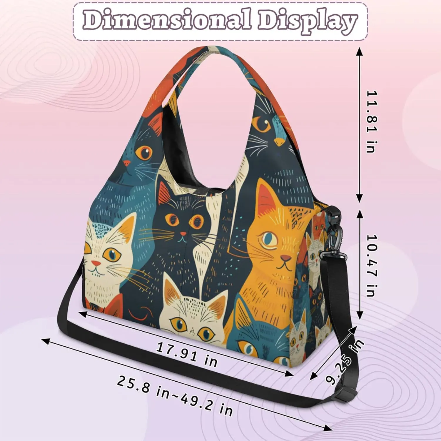 Gym Bag for Women Cat Duffel Bag with Shoe Compartment and Yoga Mat Holder Portable Weekender Bags Travel Tote Bags