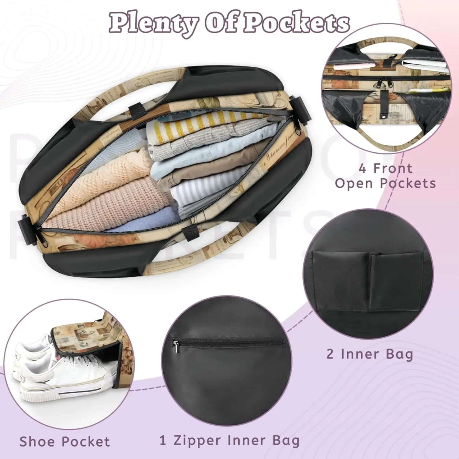 Gym Bag for Women Coffee Theme Duffel Bag with Shoe Compartment and Yoga Mat Holder Portable Weekender Bags Travel Tote Bags