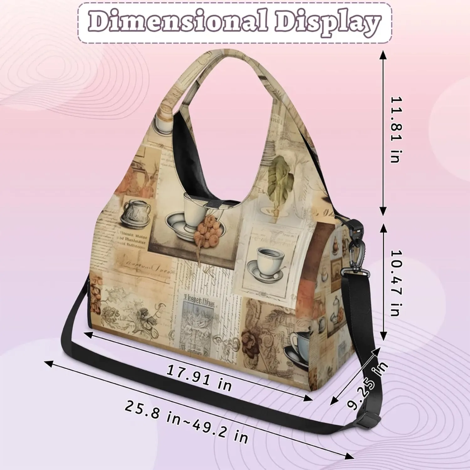 Gym Bag for Women Coffee Theme Duffel Bag with Shoe Compartment and Yoga Mat Holder Portable Weekender Bags Travel Tote Bags