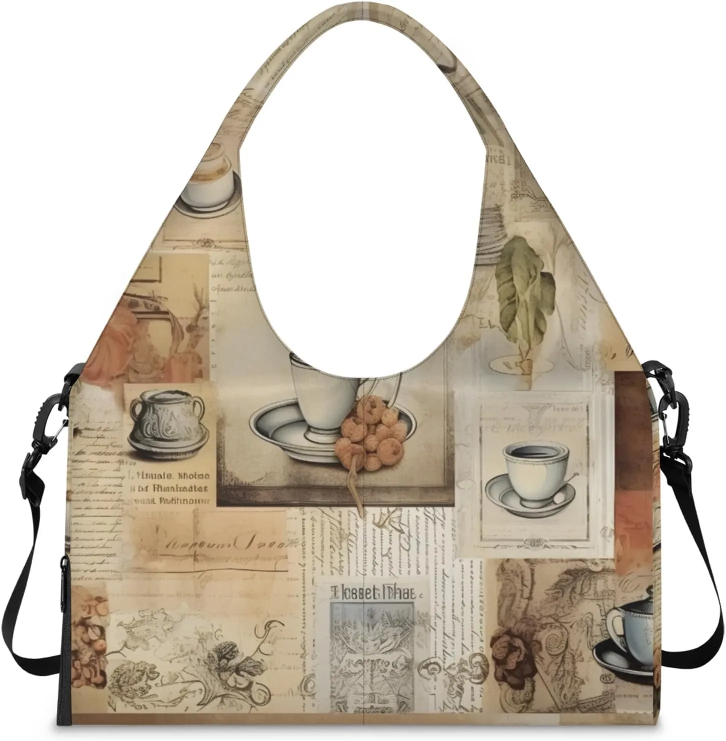 Gym Bag for Women Coffee Theme Duffel Bag with Shoe Compartment and Yoga Mat Holder Portable Weekender Bags Travel Tote Bags