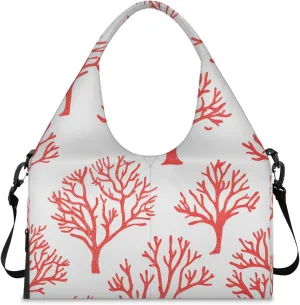 Gym Bag for Women Coral Prints Duffel Bag with Shoe Compartment and Yoga Mat Holder Portable Weekender Bags Travel Tote Bags