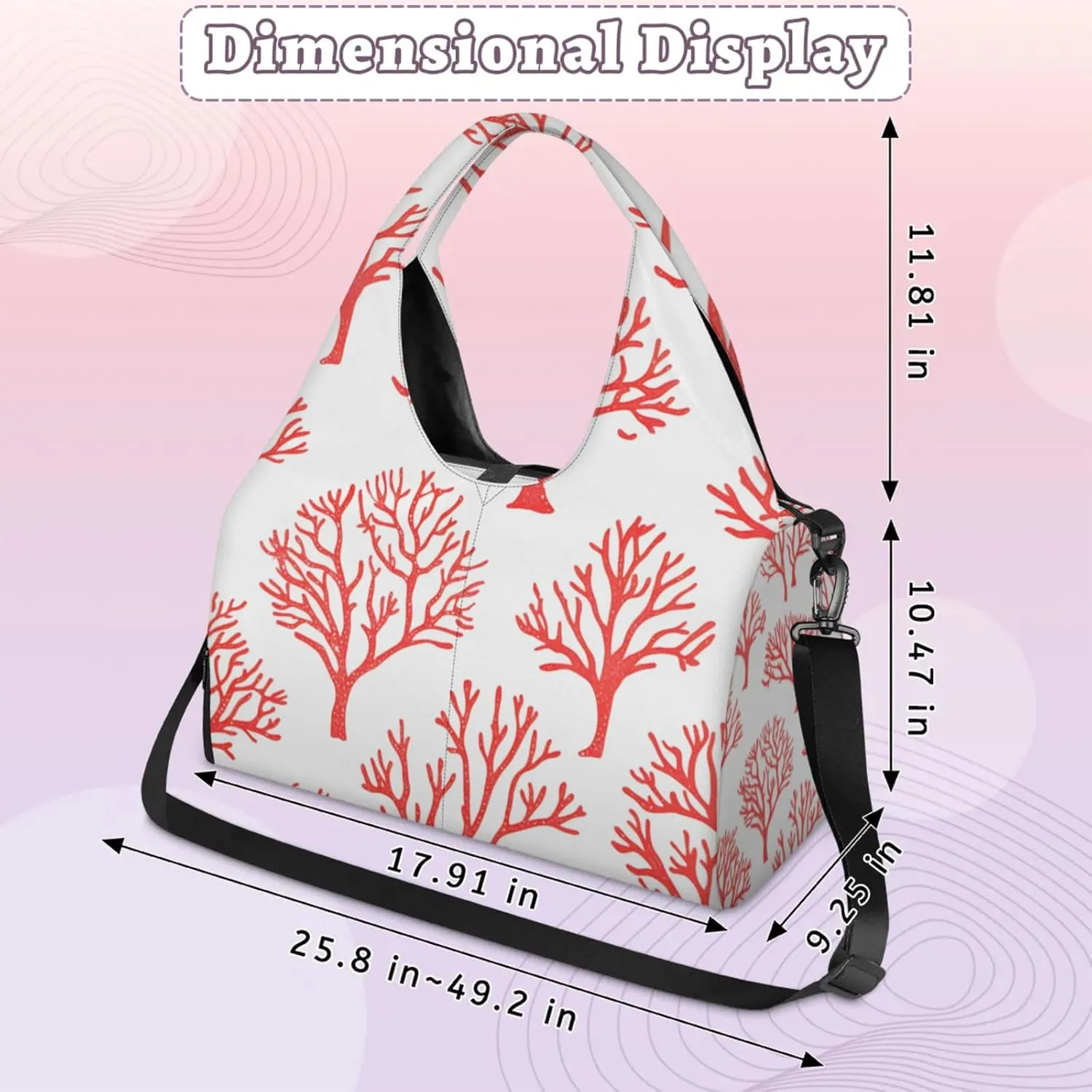 Gym Bag for Women Coral Prints Duffel Bag with Shoe Compartment and Yoga Mat Holder Portable Weekender Bags Travel Tote Bags