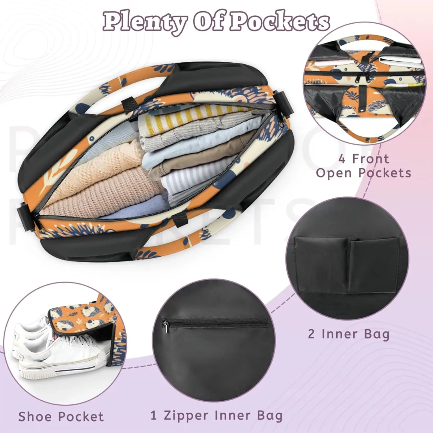 Gym Bag for Women Hedgehogs Duffel Bag with Shoe Compartment and Yoga Mat Holder Portable Weekender Bags Travel Tote Bags