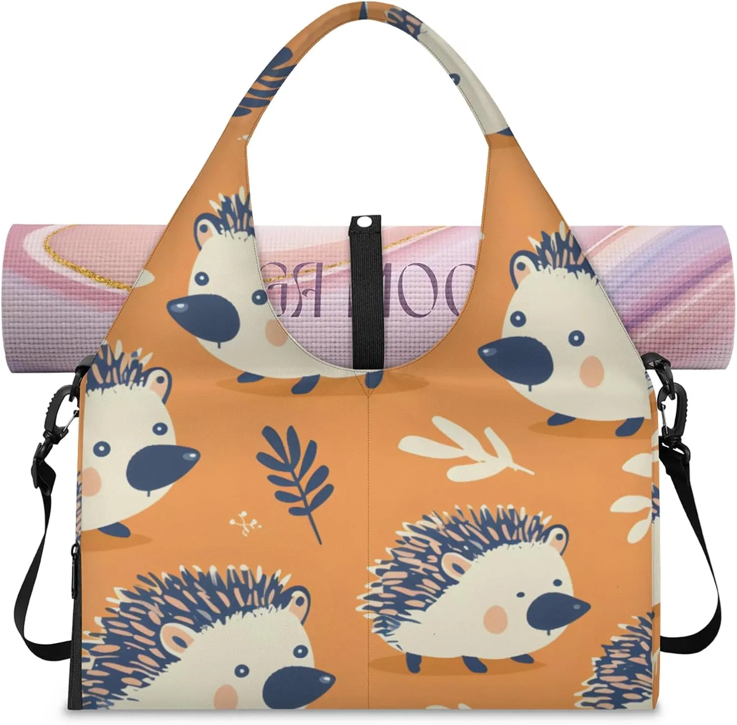 Gym Bag for Women Hedgehogs Duffel Bag with Shoe Compartment and Yoga Mat Holder Portable Weekender Bags Travel Tote Bags