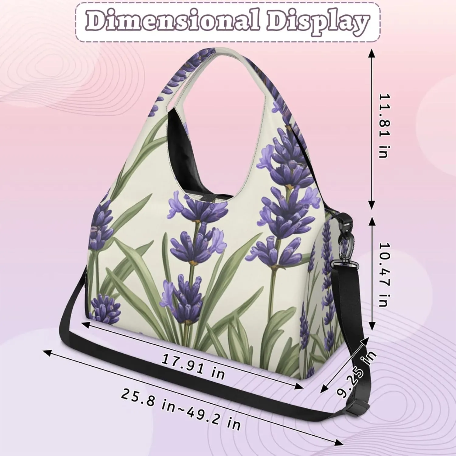 Gym Bag for Women Lavenders Theme Duffel Bag with Shoe Compartment and Yoga Mat Holder Portable Weekender Bags Travel Tote Bags